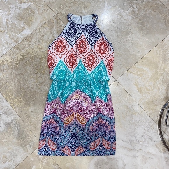 Braided Neck Dress with multi color tribal pattern - 4 - Picture 1 of 7